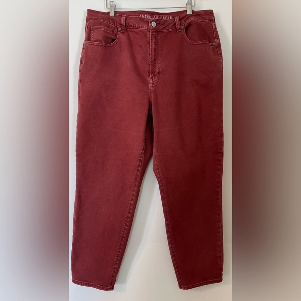 American Eagle Womens Mom Jean Size 18 Maroon Red Stretch
